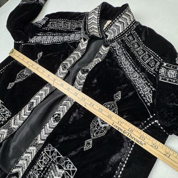 Raga Womens Embroidered Beaded Velvet Jacket Black S Elegant Western Dressy Boho - Picture 12 of 15